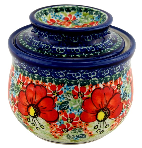Polish Pottery French Butter Dish / Butter Bell 7.5 oz, Garden Meadow Unikat | Boleslawiec