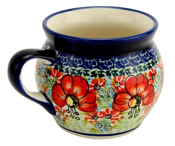Polish Pottery Bubble Coffee Mug 16 oz, Garden Meadow Unikat | Boleslawiec