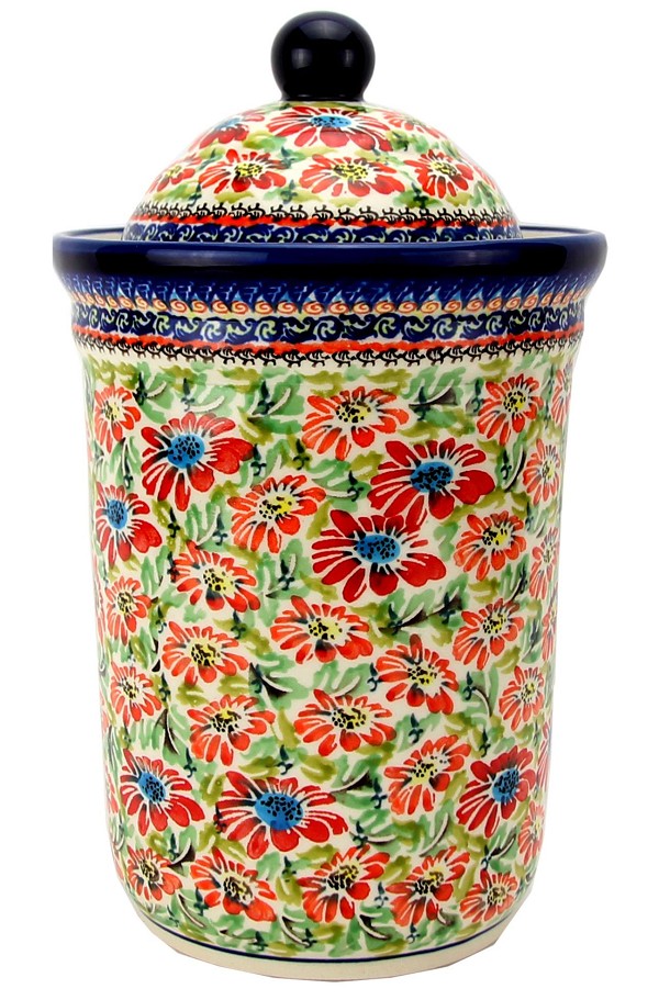 Polish Pottery Kitchen Canister with Lid 10 Cups / 2.5 qt, Floral Garden Unikat | Boleslawiec