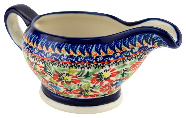 Polish Pottery Gravy Boat 16 oz, Floral Garden Unikat | Boleslawiec