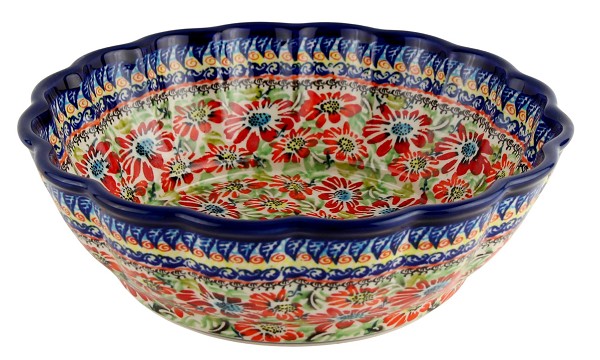 Polish Pottery Scalloped Serving Bowl 9.5
