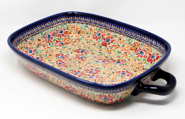 Polish Pottery Rectangular Baking Dish with Handles 18