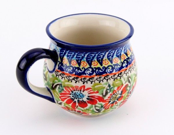 Polish Pottery Coffee Mug 8 oz, Floral Garden Unikat | Boleslawiec