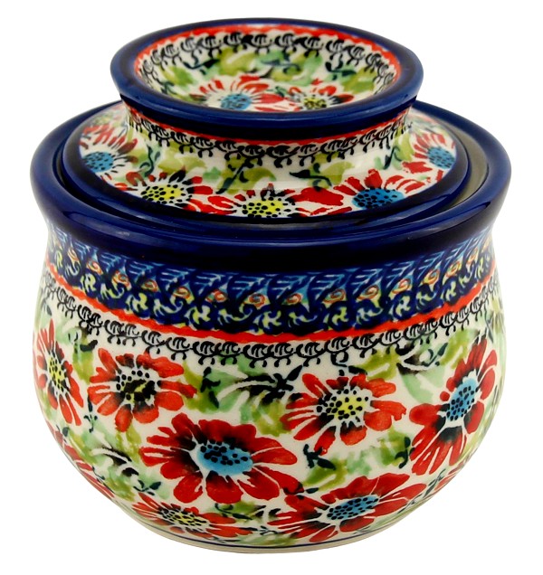 Polish Pottery French Butter Dish / Butter Bell 7.5 oz, Floral Garden Unikat | Boleslawiec