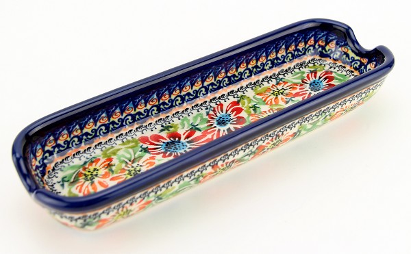 Polish Pottery Corn Cob Holder & Dish 8.75
