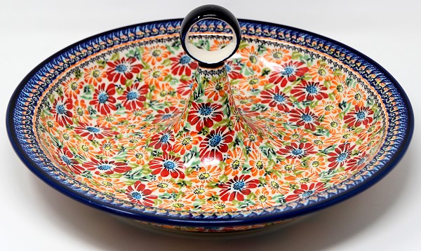 Polish Pottery Serving Bowl with Center Handle 13.5