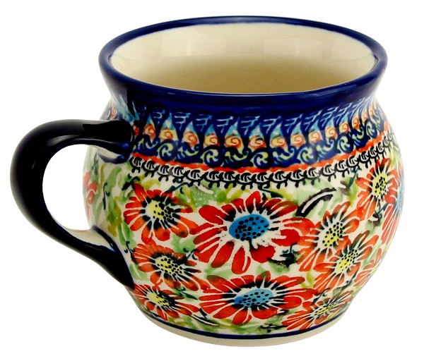 Polish Pottery Bubble Coffee Mug 16 oz, Floral Garden Unikat | Boleslawiec