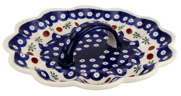Polish Pottery Deviled Egg Platter with Handle 12-Egg, Nature | Boleslawiec