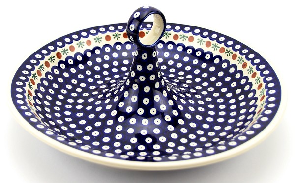 Polish Pottery Serving Bowl with Center Handle 13.5