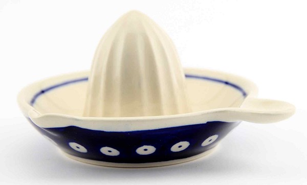 Polish Pottery Hand Lemon Squeezer with Handle and Pour Spout in Polka Dot Pattern