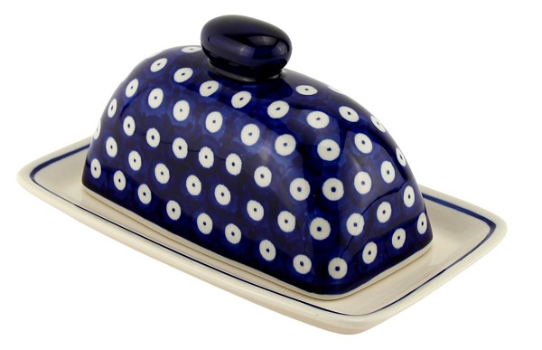 Polish Pottery Butter Dish with Lid, Polka Dot | Boleslawiec