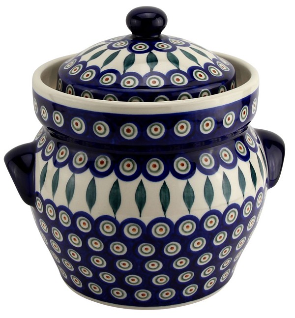 Polish Pottery Fermenting Crock 3.8 qt with Water-Seal Airlock, Peacock | Boleslawiec
