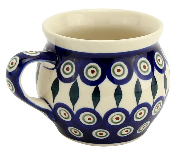 Polish Pottery Bubble Coffee Mug 16 oz, Peacock | Boleslawiec