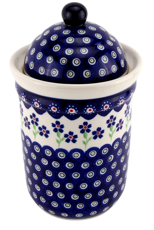 Polish Pottery Kitchen Canister with Lid 6 Cups / 45 oz, Floral Peacock Fiesta | Boleslawiec