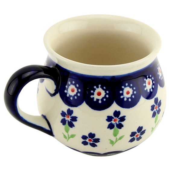 Polish Pottery Coffee Mug 8 oz, Floral Peacock Fiesta | Boleslawiec