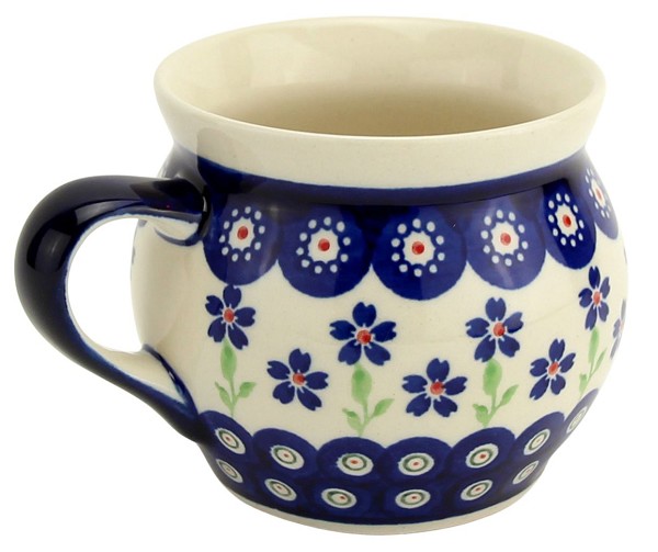 Polish Pottery Bubble Coffee Mug 16 oz, Floral Peacock Fiesta | Boleslawiec