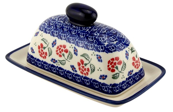 Polish Pottery Butter Dish with Lid – Handmade in Boleslawiec, Poland by Zaklady – Stylish Countertop Stoneware Butter Keeper