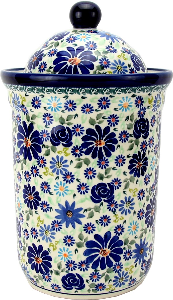 Polish Pottery Kitchen Canister with Lid 10 Cups / 2.5 qt, Floral Swirl Celebration | Boleslawiec