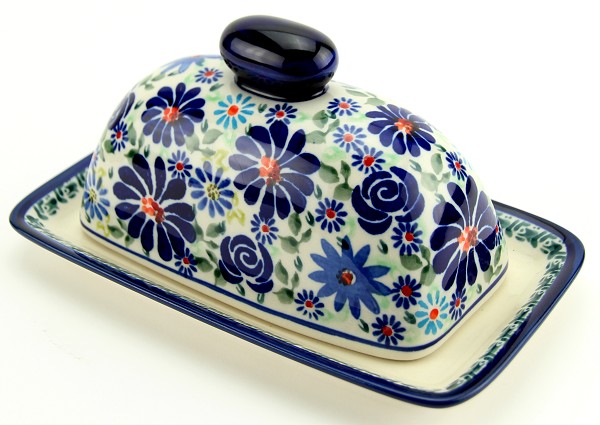 Polish Pottery Butter Dish with Lid, Floral Swirl Celebration | Boleslawiec