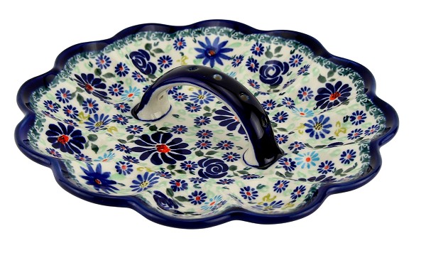 Polish Pottery Deviled Egg Platter with Handle 12-Egg, Floral Swirl Celebration | Boleslawiec