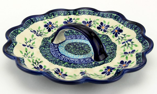 Polish Pottery Deviled Egg Platter with Handle 12-Egg, Sweet Violet | Boleslawiec