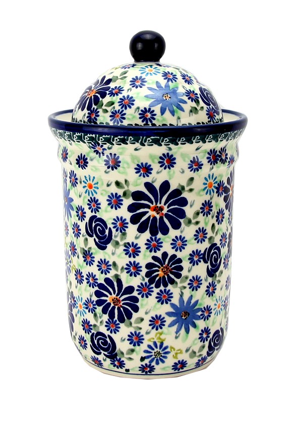 Polish Pottery Kitchen Canister with Lid 6 Cups / 45 oz, Floral Swirl Celebration | Boleslawiec