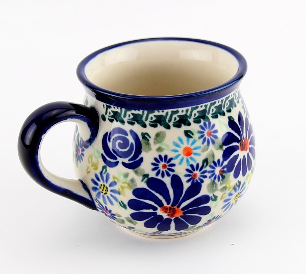 Polish Pottery Coffee Mug 8 oz, Floral Swirl Celebration | Boleslawiec