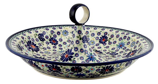 Polish Pottery Serving Bowl with Center Handle 13.5