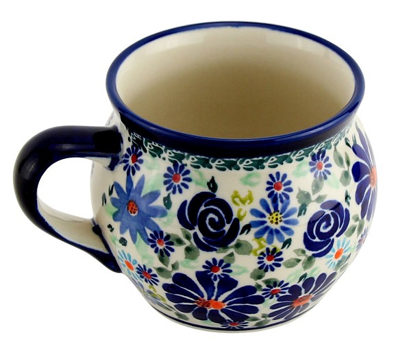 Polish Pottery Bubble Coffee Mug 16 oz, Floral Swirl Celebration | Boleslawiec