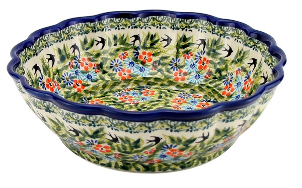 Polish Pottery Scalloped Serving Bowl 9.5
