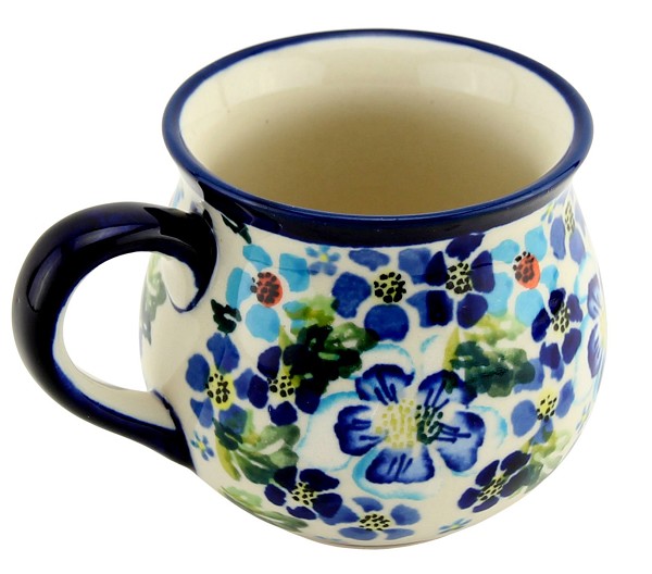 Polish Pottery Coffee Mug 8 oz, Azure Daisy Delight | Boleslawiec