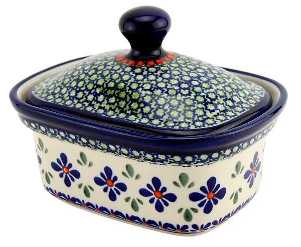 Polish Pottery Butter Dish with Lid 14 oz, Mosaic Flower | Boleslawiec