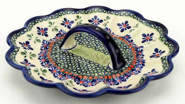 Polish Pottery Deviled Egg Platter with Handle 12-Egg, Mosaic Flower | Boleslawiec