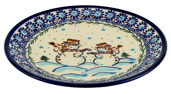 Polish Pottery 7.5” Salad & Dessert Plate – Handmade Stoneware by Zaklady Boleslawiec in Snowman Pattern