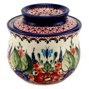 Polish Pottery French Butter Dish / Butter Bell 7.5 oz, Floral Butterfly Unikat | Boleslawiec